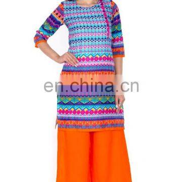 Indian Traditional 100% Cotton Round Neckline 3/4 Sleeve Knee Length Woman Kurti Wholesaler Jaipur India