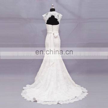 Dainty Lace Applique Cap Sleeve Keyhole Back Beading Belt Wedding Party Dress photo-2