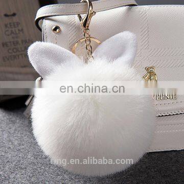 Fluffy Pom Pom Keyring Artificial Fur Rabbit Ear Fur Ball Keychain photo-3