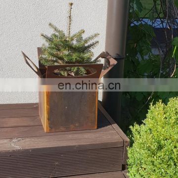 Natural rust color flower planter, corten steel flower pot, nice steel box