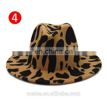 2021 New Fashion Cow Print Pattern Leopard Wide Brim Wool Felt Hat Fedora Hats for Women Men photo-4