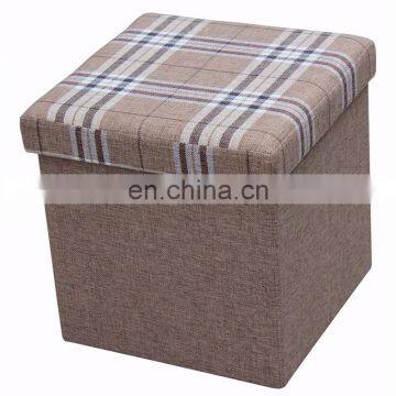 Customized Faux Linen Bedroom Ottoman Folding Storage Chair Stool