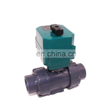 2way mini DN32 DN40 UPVC double union thread DC5V CR04 normally close motorized PVC plastic ball valve