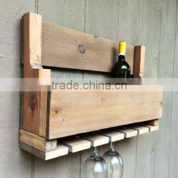 Custom solid wooden wine rack with glass holder