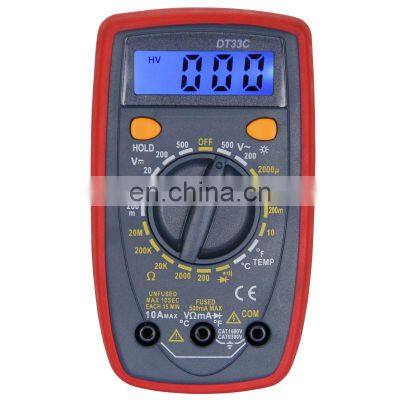 DT33C Backlight Digital LCD Multimeter AC/DC Diode Resistence Temperature