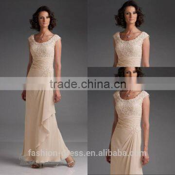 New Lace Top Cap Sleeve Champagne Chiffon Mother Of The Bride Dresses