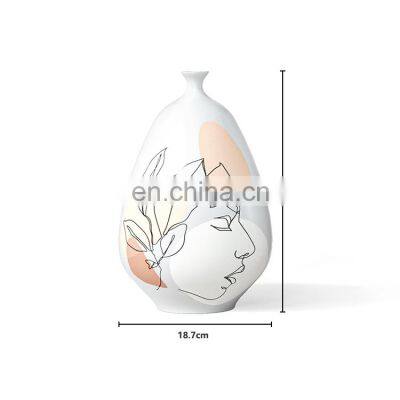 Modern Nordic Desigh Abstract Face Porcelain Ceramic Flower Vase For Home Decor photo-4