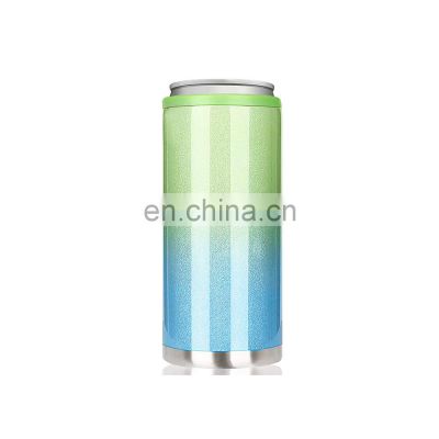 double wall glitter metal cheap pink coated vacuum sublimation can cooler sleeve stainless steel