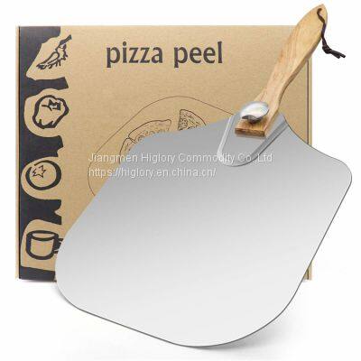 Custom Baking Tools 12x14 Inch Metal Aluminum Pizza Peel Shovel With Foldable Rubber Wood Handle photo-5