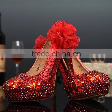 C71582A Flower Design White Crystal and Red Wedding Shoes photo-3