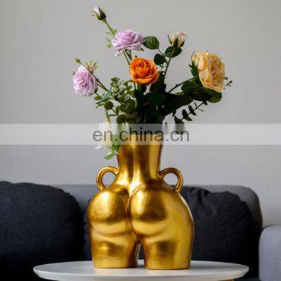 Figurines Creative Design Model Home Decorative Abstract Handmade Body Base Large Art Ceramic Flower Vase photo-2