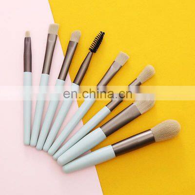 Pink Wooden Handle Synthetic Private Label Nylon Hair Makeup Brush Set For Ladies Make up Tool 8pcs