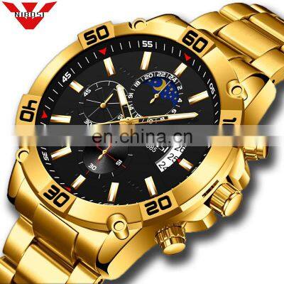 NIBOSI Luxury Brand Stainless Steel Watch Calendar Waterproof Luminous Quartz Men's Military Chronograph Relogios Masculi 2502