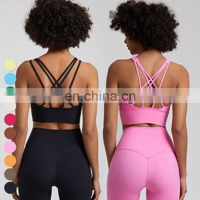 Custom Logo Wholesale Breathable Sexy Ladies Tops Running Workout Wear Gym Fitness Yoga Bra Women Cross Back Sports Bra