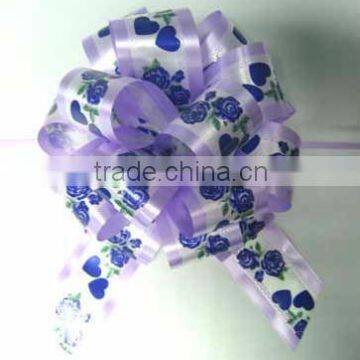 printed with rose flower ribbon pull bow, curling hair bow, flowers wrap ribbon for holiday decoration