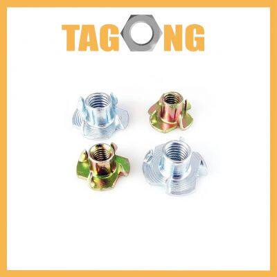 Customized Color Zinc Plated DIN 1624 Nuts Carbon Steel Four Claw Nuts Furniture Nuts Tee Nuts