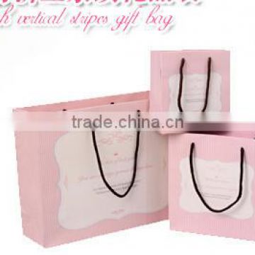 Fresh vertical stripes gift bag, hand carry paper bags, white paper bag