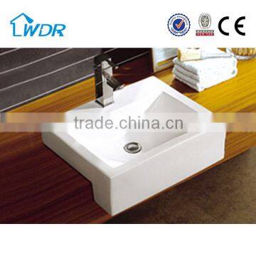 Ceramic square bathroom counter sanitary china wash semi recessed basin