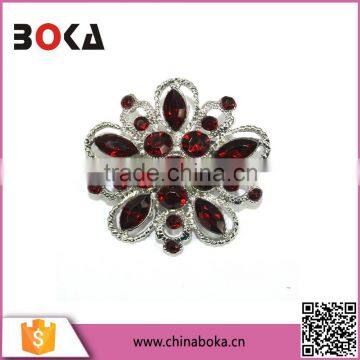 BOKA wedding party Red floral Brooch Pin with crystal and siam rhinestones