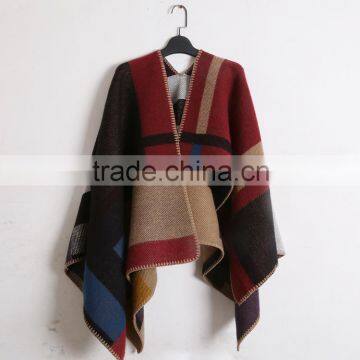 Wholesale New Winter Thicked Classical Assorted Color Plaid Jacquard Ladies Wool Poncho Quality Choice photo-3