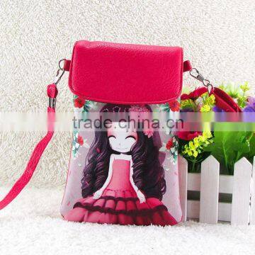 Wholesale pu lovely cartoon girl mini crossbody cell phone bag