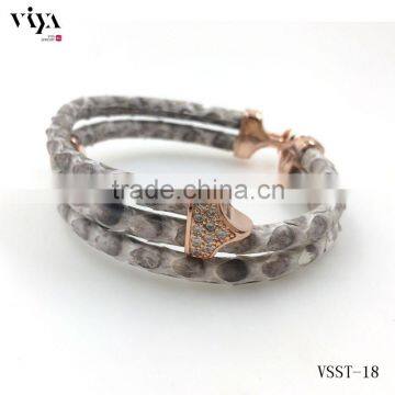 Turquoise Snake Skin Bracelet Bangle Rose Gold Clasp Jewelry Python Leather Jewelry