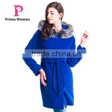 2015 Autumn and winter women Coat Medium length Silver Fox Removable Fur collar hat cashmere overcoat