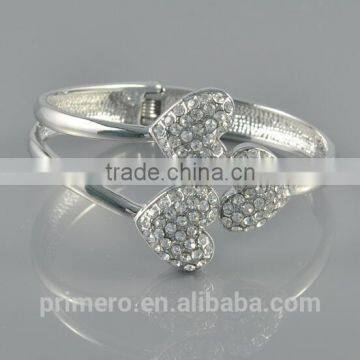 Hot Women Silver Tone 2 Heart Crystal Cuff Bracelet Bangle Fashion Jewelry Gift photo-3