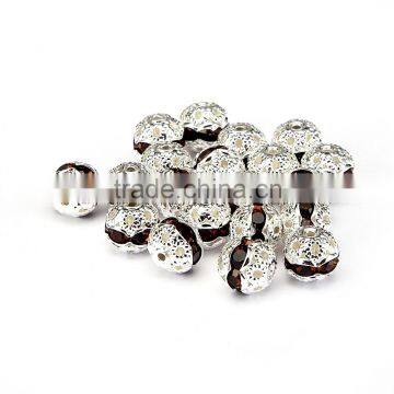 Nice 8mm Smoked Topaz Color Metal Style #1 Caystal Rhiestone Ball Shape Spacer Beads Silver Plated 20pcs Per Bag