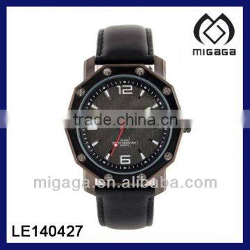 MEN'S WATCH BLACK LEATHER STRAP WATCH POLYGON DIAL WATCHES