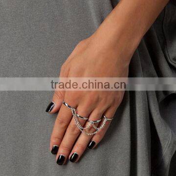 Ring Bohemian Boho Two Dual Finger Ring Silver Chain Drape Jewelry