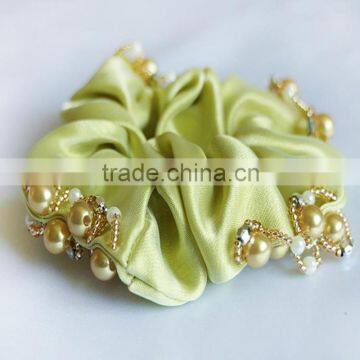 Yellow Velvet Bun Scrunchy Rhinestone Hair Ponytail Holder Hair Accessories photo-2