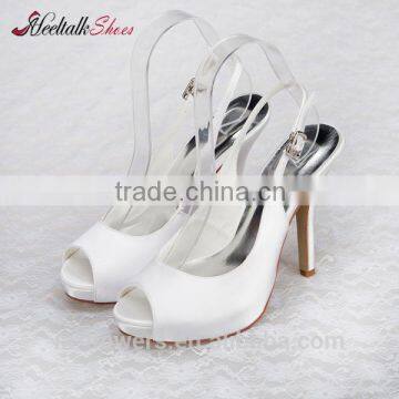 Wholesale OEM white satin wedding shoes open toe slingback bridal shoes