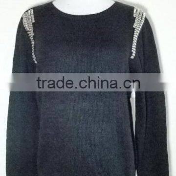 fur trim long sleeve and OEM service supply outwear sweater clothing sequins design knitting Pullover, sweater