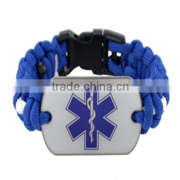 metal plate survival bracelet with logo engraved on tag