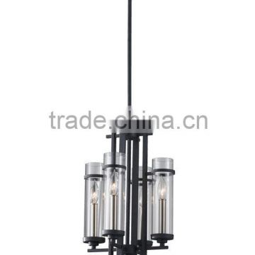 Modern Pendant Light with Candle Edison Bulb Clear Glass in Antique Forged Iron / Brushed Steel Finish