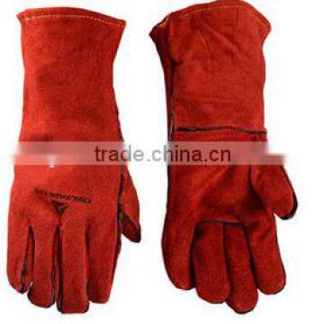 Welder heat-resistant leather cotton lined cuff 14cm long safety gloves