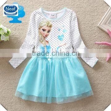 (Q908) 2-6y Baby fashion dress designs frozen wholesale elsa dresses kids clothes long sleeve polka dot girl frocks elsa dresses