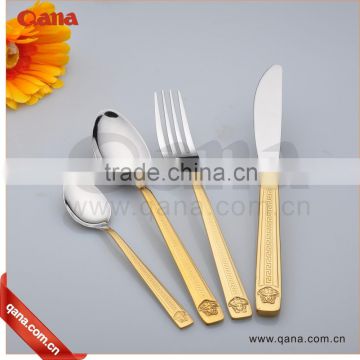 2016 Qana Hot Stainless Steel 18/10,18/8,18/0 Material Set Flatware ,24/44/72/84/86pc Flatware Mirror Polish with Copper Handle