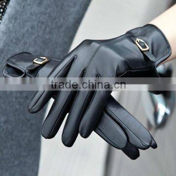 Women wearing leather belt pattern leather gloves for importer