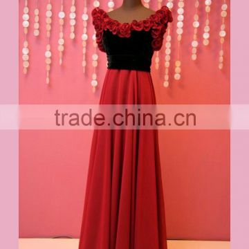 V back silky chiffon and velvet prom dress