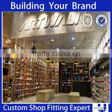 super u shopfitting,store display fixtures for footwearwall,mounted metal shoe rack