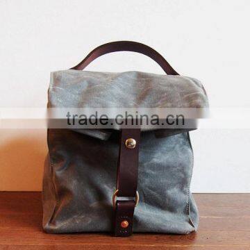 Custom high quality waxed canvas lunch bag leather handle                        
                                                Quality Choice