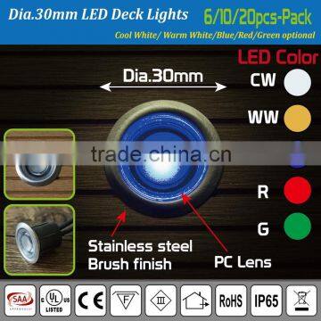 Set of 20 x 30mm Recessed LED Stair Wall Light / 10pcs Pack of IP65 LED Stair Wall Light / 12Volt Mini LED Stair Wall Lights