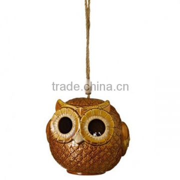 glazed owl design ceramic bird house