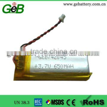742045 3.7V 650mah lipo rechargeable Lithium Ion Polymer battery for MP3 player                        
                                                Quality Choice