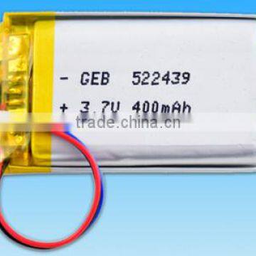 Attractive 2016 GEB 522439 400mah 3.7v lithium battery world best selling products