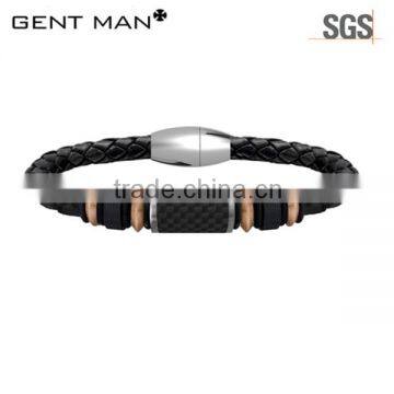 Wholesale Stainless Steel Leather with Magnetic Clasp Men Bracelets