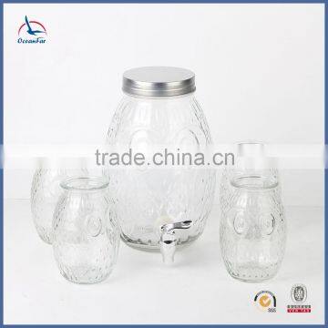 4L Hot Sale Beverage Glass Jar Owl Shape Cup Glass Dispenser