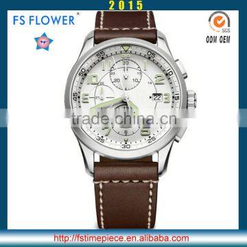 FS FLOWER - Successful Man Luxury High Quality Stainless Steel Watch Miyota OS10 Chronograph Genuine Leather Strap